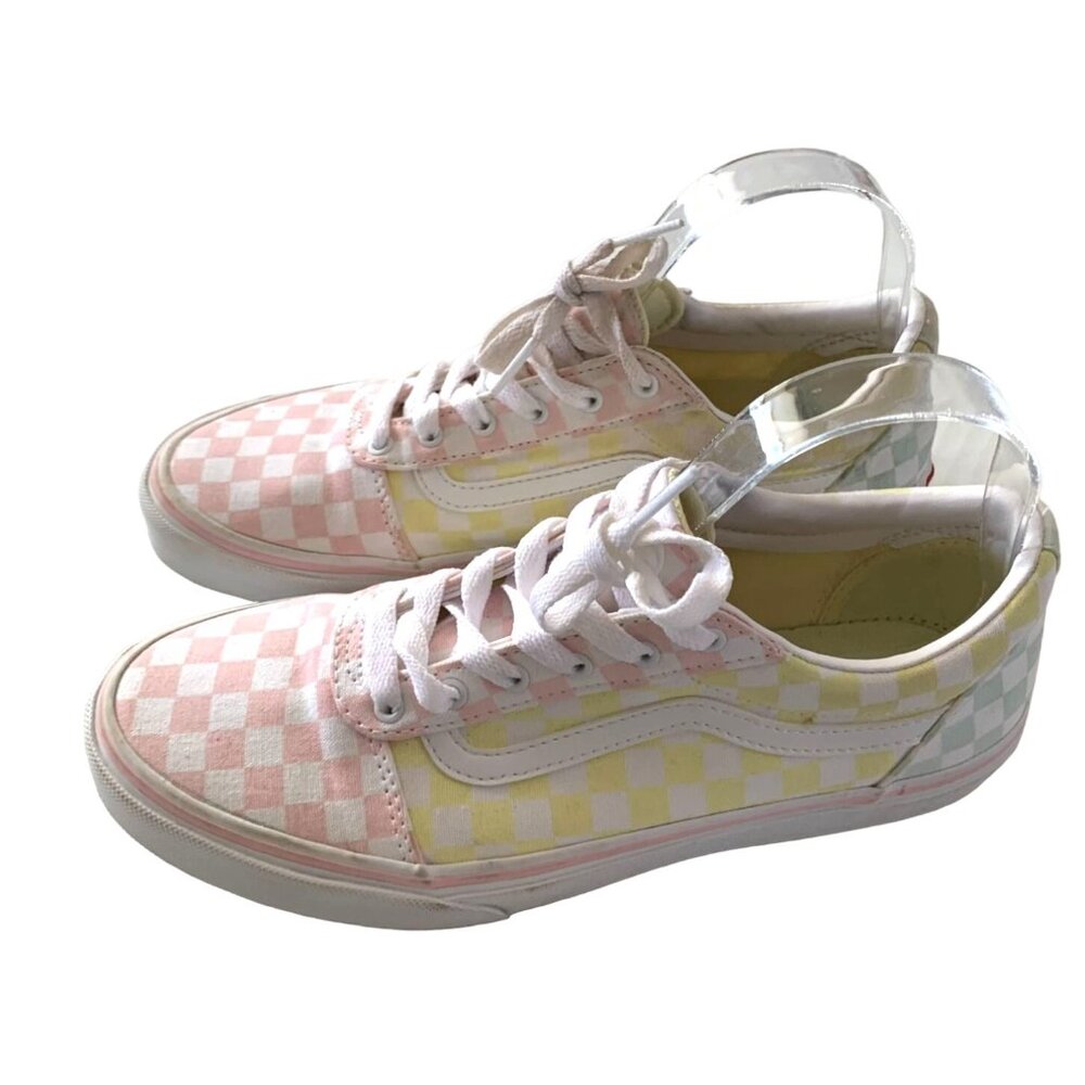 Vans Off the Wall Womens Missy Size 6 Sneaker Shoes Lace Tie Up Yellow Pink Gree
